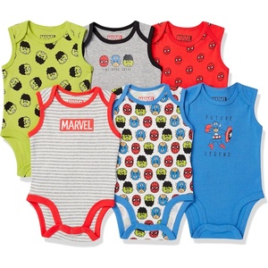 Amazon Essentials Disney | Marvel | Star Wars Unisex Babies’ Sleeveless Cotton Knit Bodysuits, Pack of 6(Multicolor Marvel Friends)