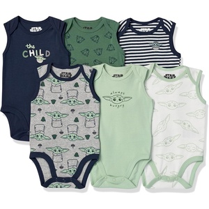 Amazon Essentials Disney | Marvel | Star Wars Unisex Babies’ Sleeveless Cotton Knit Bodysuits, Pack of 6(Star Wars the Child)