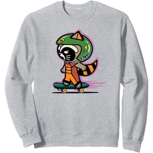 Amazon Essentials Guardians of the Galaxy Skateboarding Rocket Sweatshirt(Heather Grey)