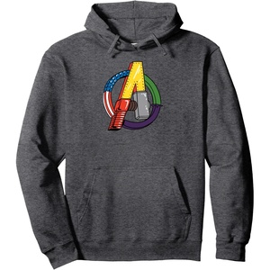 Amazon Essentials Marvel Avengers Multi Hero Logo Collage Pullover Hoodie(Dark Heather Grey)