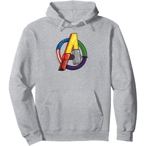 Amazon Essentials Marvel Avengers Multi Hero Logo Collage Pullover Hoodie(Heather Grey)