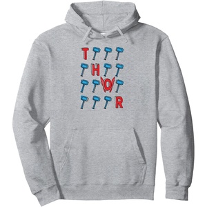 Amazon Essentials Marvel Avengers Thor Hammer Grid Pullover Hoodie(Heather Grey)