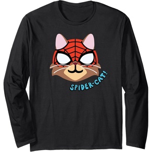 Amazon Essentials Marvel Spider-Man Spider-Cat Portrait Long Sleeve T-Shirt(Black)