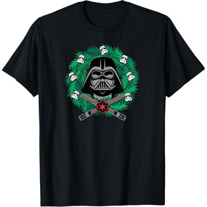 Amazon Essentials Men’s Darth Vader Helmet Holiday Christmas Wreath T-Shirt, Star Wars Darth, Small(Black)