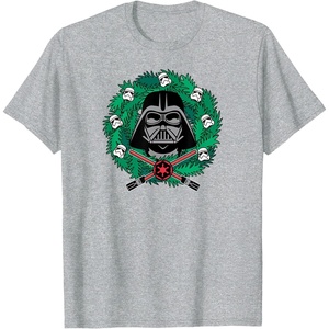 Amazon Essentials Men’s Darth Vader Helmet Holiday Christmas Wreath T-Shirt, Star Wars Darth, Small(Heather Grey)