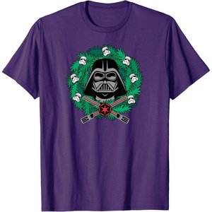 Amazon Essentials Men’s Darth Vader Helmet Holiday Christmas Wreath T-Shirt, Star Wars Darth, Small(Purple)