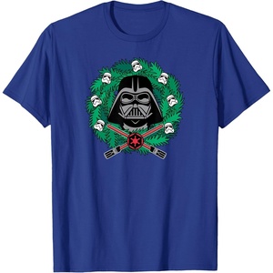 Amazon Essentials Men’s Darth Vader Helmet Holiday Christmas Wreath T-Shirt, Star Wars Darth, Small(Royal Blue)