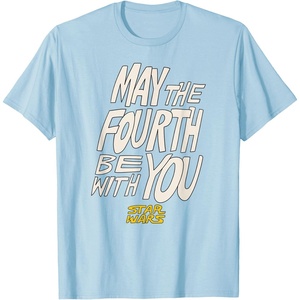 Amazon Essentials Men’s May the Fourth Be With You Hand-Drawn Letters T-Shirt, Black, Small(Baby Blue)