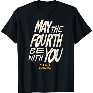 Amazon Essentials Men’s May the Fourth Be With You Hand-Drawn Letters T-Shirt, Black, Small(Black)
