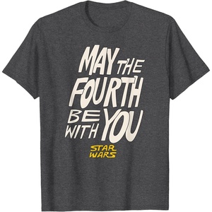 Amazon Essentials Men’s May the Fourth Be With You Hand-Drawn Letters T-Shirt, Black, Small(Dark Heather Grey)