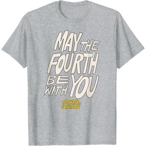 Amazon Essentials Men’s May the Fourth Be With You Hand-Drawn Letters T-Shirt, Black, Small(Heather Grey)