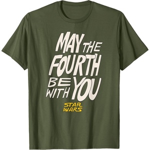 Amazon Essentials Men’s May the Fourth Be With You Hand-Drawn Letters T-Shirt, Black, Small(Olive Green)