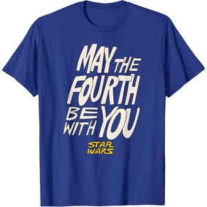 Amazon Essentials Men’s May the Fourth Be With You Hand-Drawn Letters T-Shirt, Black, Small(Royal Blue)