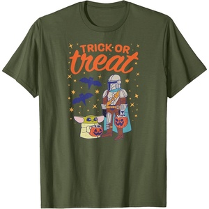 Amazon Essentials Men’s The Mandalorian Grogu Halloween Trick or Treat T-Shirt, Black Graphic Print, Small(Olive Green)
