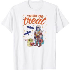 Amazon Essentials Men’s The Mandalorian Grogu Halloween Trick or Treat T-Shirt, Black Graphic Print, Small(White)