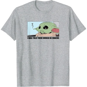 Amazon Essentials Men’s The Mandalorian Sad Grogu Wants Snacks T-Shirt, Grey, Small(Heather Grey)