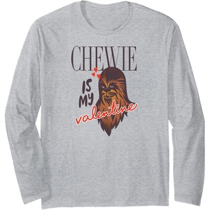 Amazon Essentials Star Wars Chewbacca Chewie Is My Valentine Long Sleeve T-Shirt(Heather Grey)