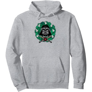 Amazon Essentials Star Wars Darth Vader Helmet Holiday Christmas Wreath Pullover Hoodie(Heather Grey)