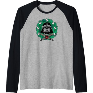 Amazon Essentials Star Wars Darth Vader Helmet Holiday Christmas Wreath Raglan Baseball Tee(Black/Athletic Heather)