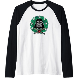 Amazon Essentials Star Wars Darth Vader Helmet Holiday Christmas Wreath Raglan Baseball Tee(Black/White)