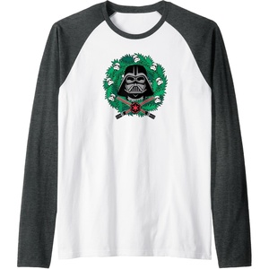Amazon Essentials Star Wars Darth Vader Helmet Holiday Christmas Wreath Raglan Baseball Tee(Dark Heather Grey/White)