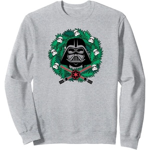 Amazon Essentials Star Wars Darth Vader Helmet Holiday Christmas Wreath Sweatshirt(Heather Grey)