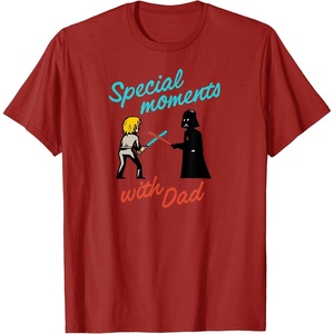 Amazon Essentials Star Wars Men’s Darth Vader and Luke Special Moments with Dad T-Shirt, Grey, Small(Cranberry Red)