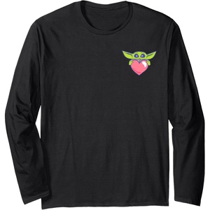 Amazon Essentials The Mandalorian Grogu Holding a Valentine’s Heart Long Sleeve T-Shirt(Black)
