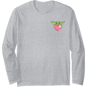 Amazon Essentials The Mandalorian Grogu Holding a Valentine’s Heart Long Sleeve T-Shirt(Heather Grey)