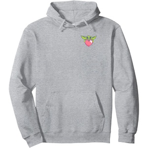 Amazon Essentials The Mandalorian Grogu Holding a Valentine’s Heart Pullover Hoodie(Heather Grey)