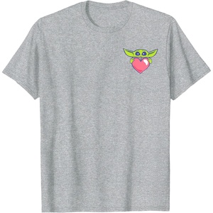 Amazon Essentials The Mandalorian Grogu Holding a Valentine’s Heart T-Shirt(Heather Grey)