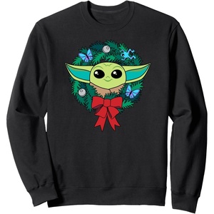 Amazon Essentials The Mandalorian Grogu Holiday Christmas Wreath Sweatshirt(Black)