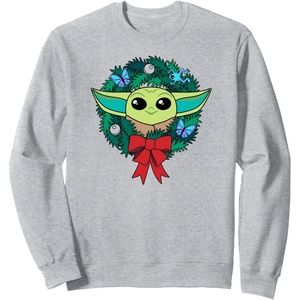 Amazon Essentials The Mandalorian Grogu Holiday Christmas Wreath Sweatshirt(Heather Grey)