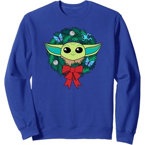Amazon Essentials The Mandalorian Grogu Holiday Christmas Wreath Sweatshirt(Royal Blue)