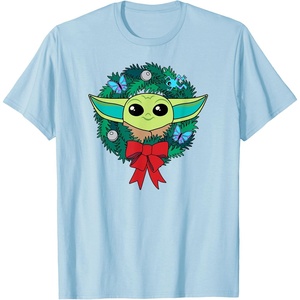 Amazon Essentials The Mandalorian Grogu Holiday Christmas Wreath T-Shirt(Baby Blue)