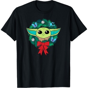 Amazon Essentials The Mandalorian Grogu Holiday Christmas Wreath T-Shirt(Black)