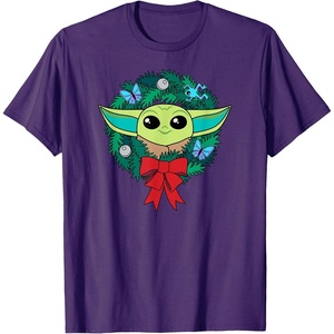 Amazon Essentials The Mandalorian Grogu Holiday Christmas Wreath T-Shirt(Purple)