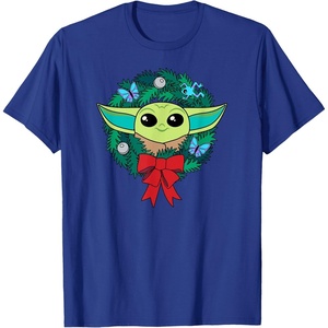 Amazon Essentials The Mandalorian Grogu Holiday Christmas Wreath T-Shirt(Royal Blue)