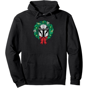 Amazon Essentials The Mandalorian Helmet Holiday Christmas Wreath Pullover Hoodie(Black)