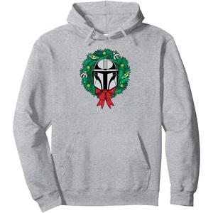 Amazon Essentials The Mandalorian Helmet Holiday Christmas Wreath Pullover Hoodie(Heather Grey)