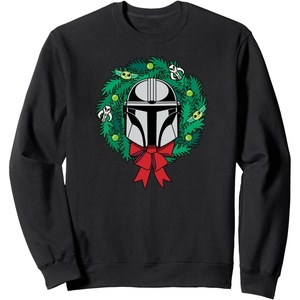 Amazon Essentials The Mandalorian Helmet Holiday Christmas Wreath Sweatshirt(Black)