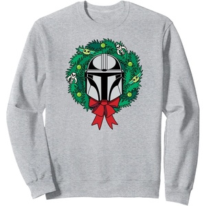 Amazon Essentials The Mandalorian Helmet Holiday Christmas Wreath Sweatshirt(Heather Grey)
