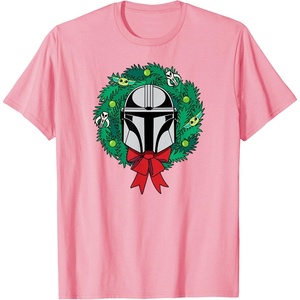 Amazon Essentials The Mandalorian Helmet Holiday Christmas Wreath T-Shirt(Pink)