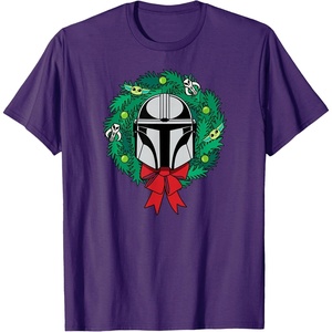 Amazon Essentials The Mandalorian Helmet Holiday Christmas Wreath T-Shirt(Purple)