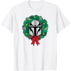 Amazon Essentials The Mandalorian Helmet Holiday Christmas Wreath T-Shirt(White)