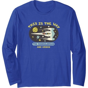 Amazon Essentials The Mandalorian and Grogu in Space Long Sleeve T-Shirt(Royal Blue)