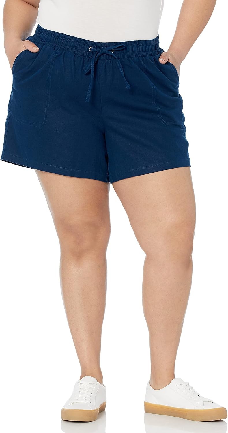 image:imageAmazon Essentials Womens 5 Inseam Drawstring Linen Blend Shorts with Elastic Waist Available in Plus SizeDark Blue