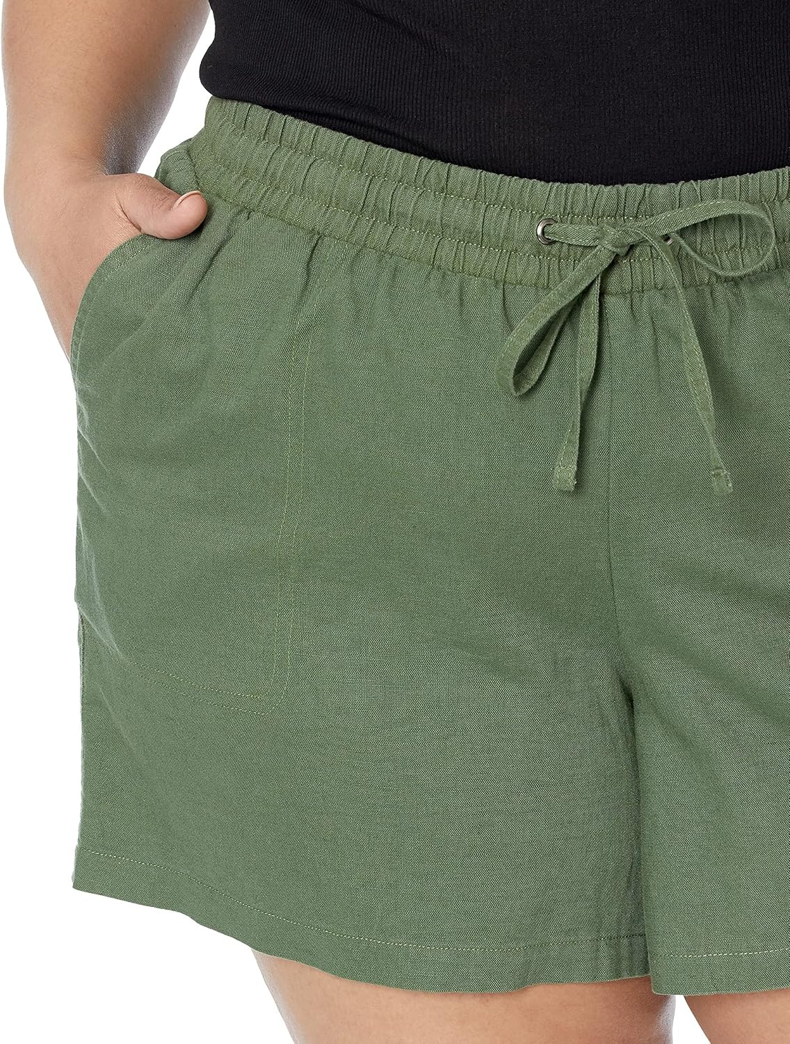 image:imageAmazon Essentials Womens 5 Inseam Drawstring Linen Blend Shorts with Elastic Waist Available in Plus SizeMilitary Green