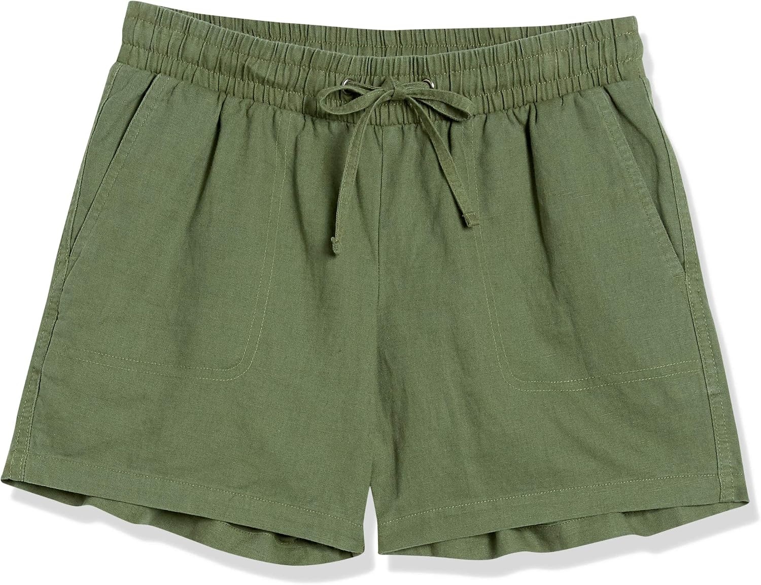 image:imageAmazon Essentials Womens 5 Inseam Drawstring Linen Blend Shorts with Elastic Waist Available in Plus SizeMilitary Green
