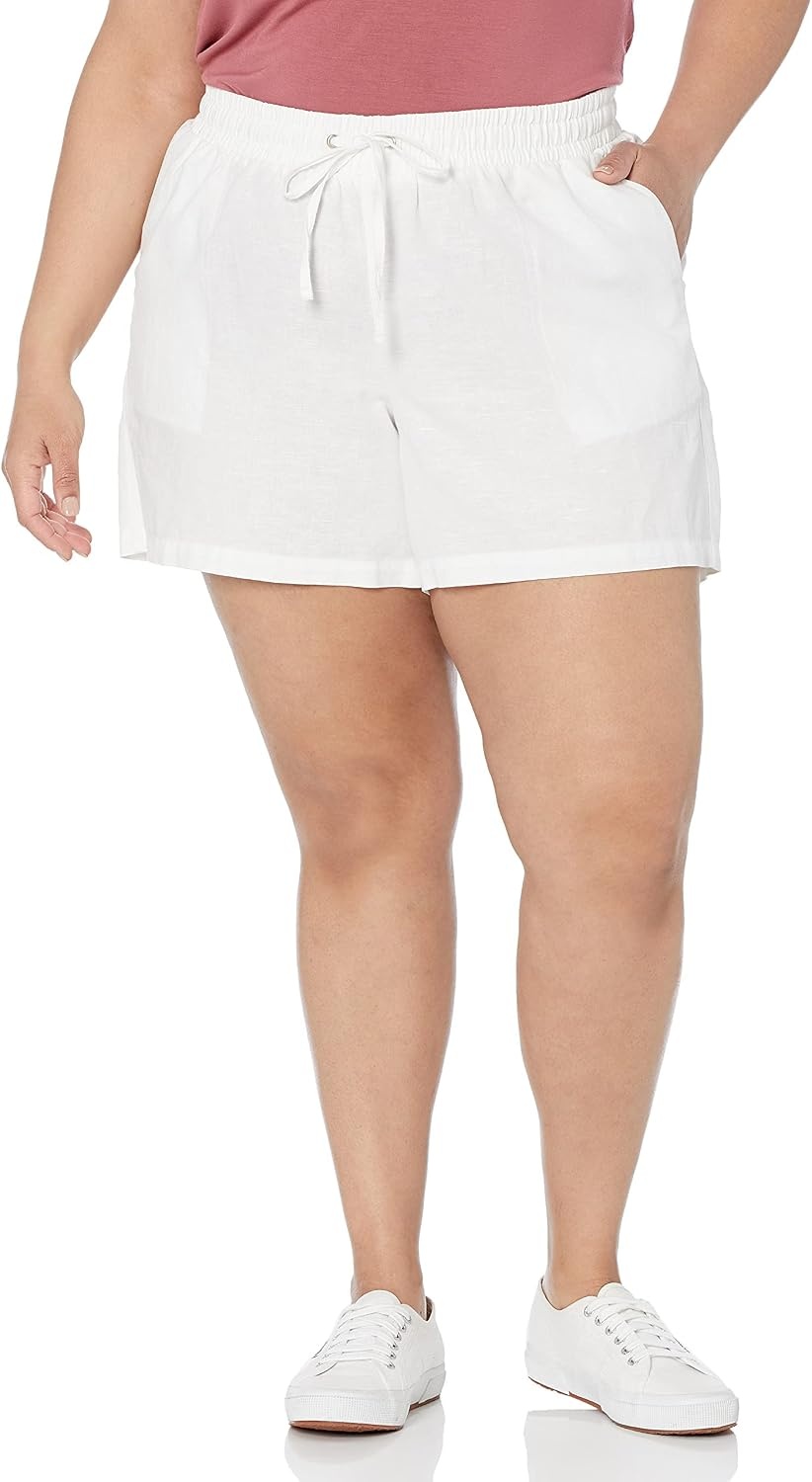 image:imageAmazon Essentials Womens 5 Inseam Drawstring Linen Blend Shorts with Elastic Waist Available in Plus SizeWhite